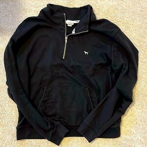 Black quarter zip sweatshirt “PINK”. Cheetah lettering on back